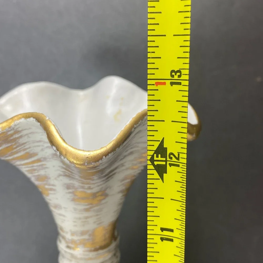 VTG Royal Haeger 4043 Gold Tweed Vase Textured Gold Accent White‎ Ceramic 13